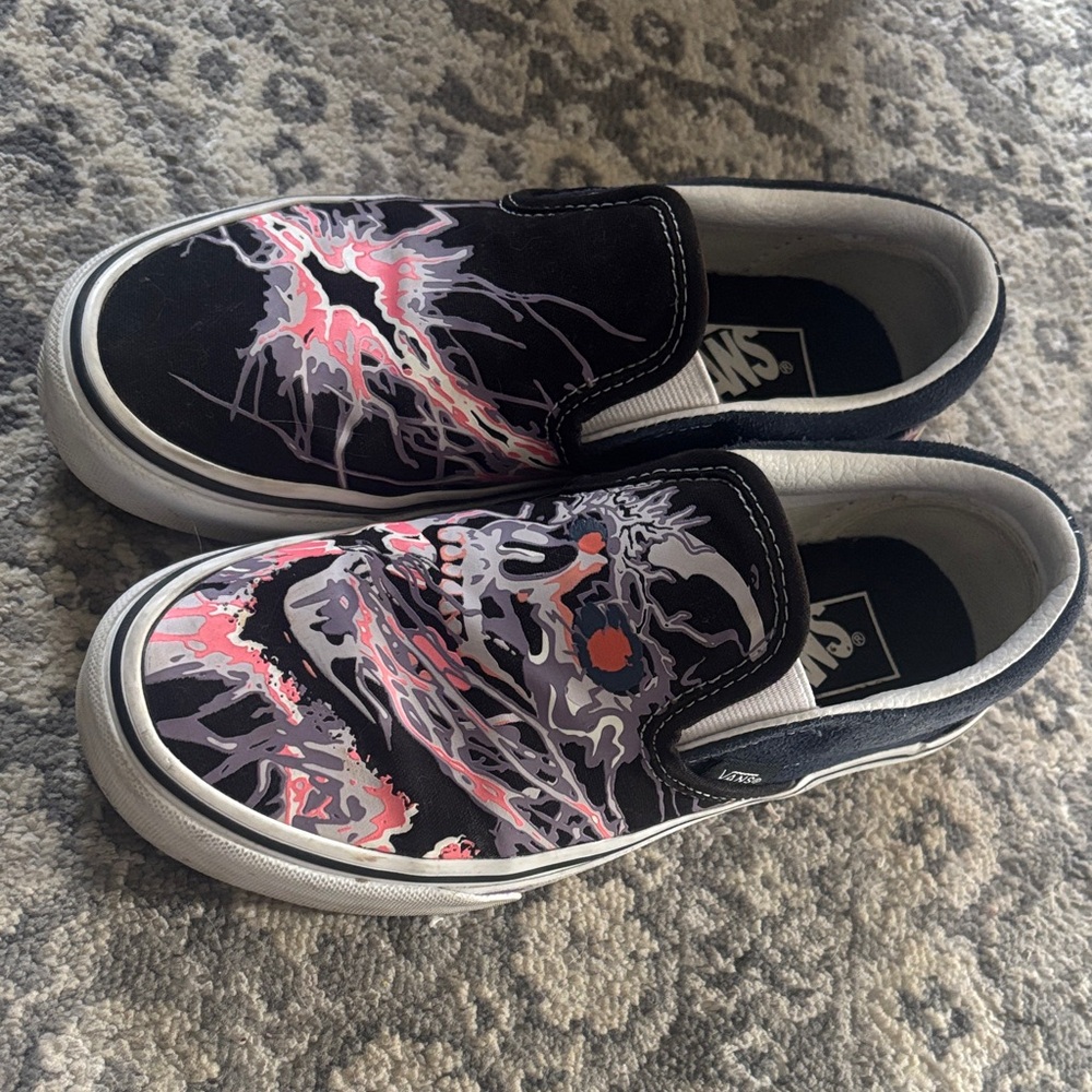 Vans Black Slip-On with Pink, Purple and White Skull lightning Pattern